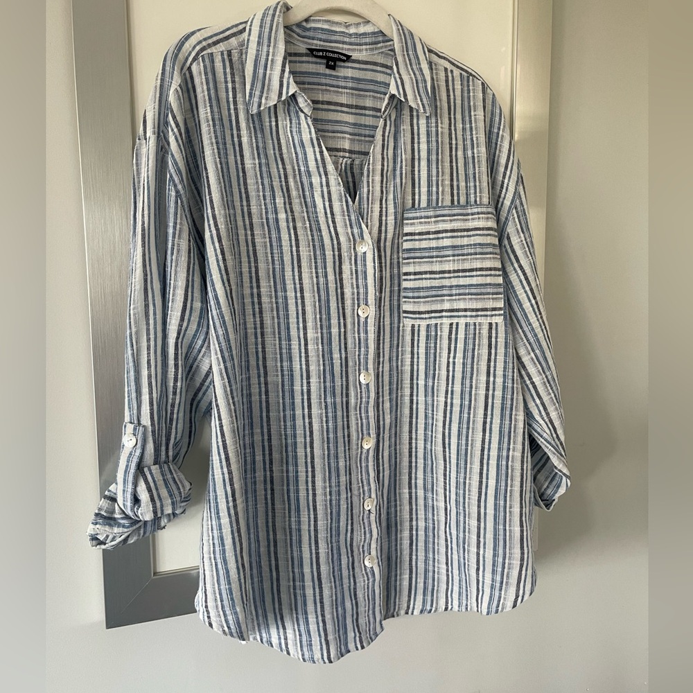 Blue and white striped 100% cotton summer/beach shirt in size 2x